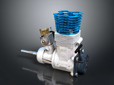 Small Internal Combustion Engine With Blue Cooling Fins And Silver Metal Cylinder Structure 3d model