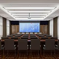 Modern Meeting Room Interior With Long Table Leather Chairs And Projector Screen