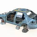 Dismantled Car Frame With Removed Parts And Metal Structure Details