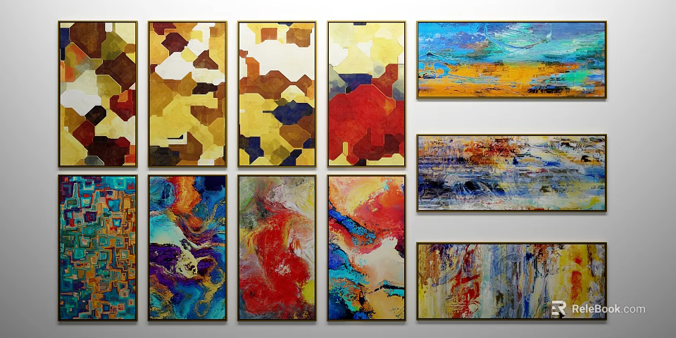 Abstract Modern Oil Paintings Colorful Wall Art Collection With Diverse Patterns And Textures 3d model 
