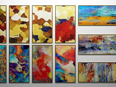 Abstract Modern Oil Paintings Colorful Wall Art Collection With Diverse Patterns And Textures 3d model