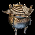 Traditional Bronze Tripod Garden Ornament Featuring Lidded Top And Intricate Patterns