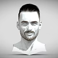 Man 3D Head Model with Short Hair Beard and Black White Half Body Portrait