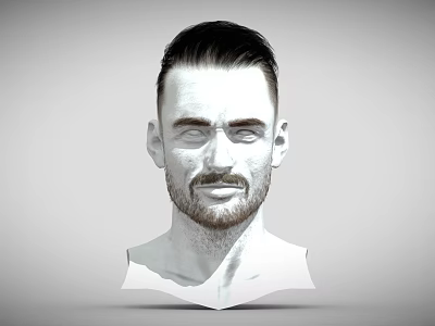 Man 3D Head Model with Short Hair Beard and Black White Half Body Portrait 3d model