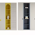 Modern Wardrobe Design With Yellow And Gray Open Shelves Rabbit Decor And Dot Pattern 3d model