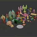 Decorative Ornament Set With Candle Holders Vases Bottles Scrolls Plates And Miniature Statues