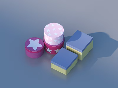 Colorful Home Storage Containers With Star Patterns Cylindrical And Square Shapes 3d model
