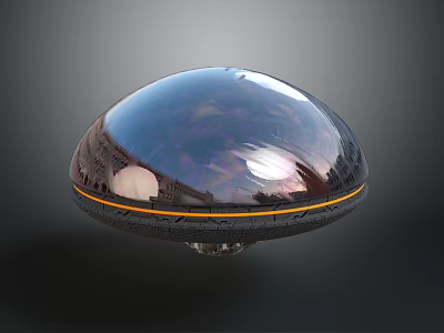 Shiny Metallic Cosmic Spacecraft with Smooth Surface and Orange Ring Floating in Dark Background 3d model