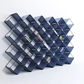 Blue Geometric Bookshelf With Interlocking Lattice Structure And Books On White Background 3d model
