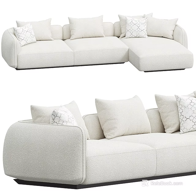 Modern Beige Sectional Sofa with Geometric Pattern Cushions and Comfortable Design 3d model