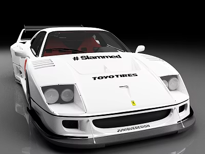 White Stanced Ferrari Sports Car With Toyotires And Aerodynamic Kit 3d model