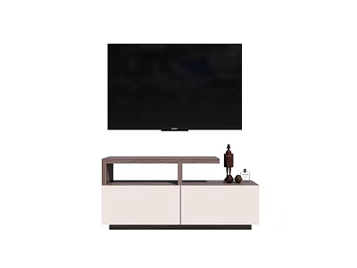 Modern TV Stand with Mounted TV Above Storage Cabinets and Decorative Accents 3d model