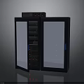 Modern Black Server Cabinet With Glass Doors And Network Equipment