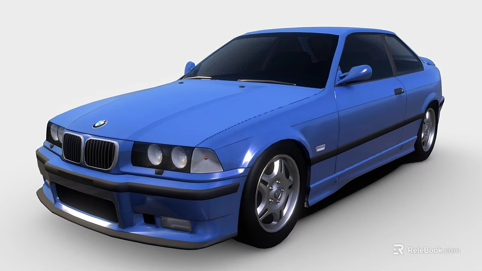 Blue Classic BMW Coupe With Sleek Exterior Design And Alloy Wheels 3d model 