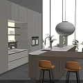 Modern Kitchen Interior Design With Light Dark Cabinets And Wooden Island Counter