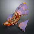 Cosmic Spaceship Artwork With Purple Orange Sails And Ornate Metallic Wooden Details
