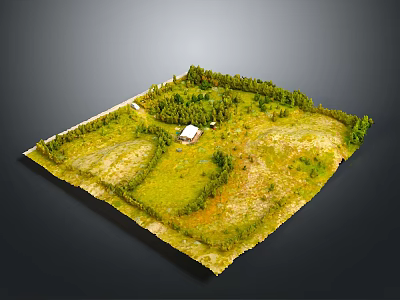 Miniature Square Landscape Model With Green Grass Trees Small House Fenced Area And Vegetation 3d model