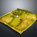 Miniature Square Landscape Model With Green Grass Trees Small House Fenced Area And Vegetation