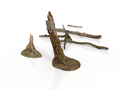 Natural Weathered Tree Stumps With Branches And Exposed Roots As Decorative Plant Elements 3d model