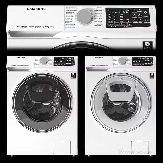 Samsung Front Load Washing Machines With White Modern Design And Control Panel Door 3d model 