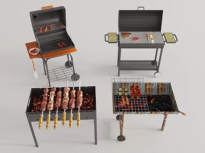 Outdoor Barbecue Grills With Various Styles For Cooking Sausages Skewers Meat And Vegetables 3d model