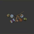 Rusty Industrial Scene With Colorful Oil Drums Crane Structure And Metal Discs