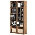 Organized Wooden Bookshelf With Multiple Black Folders And Decorative Items