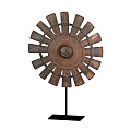 Vintage Metal Wheel Shaped Decorative Ornament Set With Black Base For Home Decor