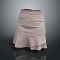 Women's Fashionable Plaid Skirt With Ruffled Hem And Neutral Tone Design