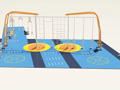 Outdoor Playground Equipment With Swings Climbing Frames Blue Surface And Yellow Platforms 3d model
