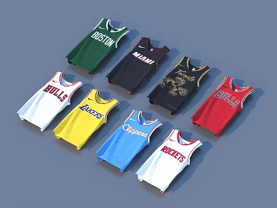 Assorted Team Basketball Jerseys In Multiple Colors For Sports Fans 3d model