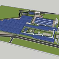 Modern Industrial Factory With Solar Panel Covered Roofs And Surrounding Green Areas