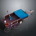 Vintage Street Vendor Tricycle Cart With Blue Canopy Guitar Drinks And Cup