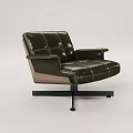 Green Leather Office Chair With Armrests And Black Swivel Base