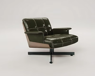 Green Leather Office Chair With Armrests And Black Swivel Base 3d model