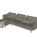 Modern Gray Sectional Sofa With Multiple Cushions And Throw Blanket 3d model