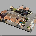 Architectural Model Of Residential Buildings With Red Roofs Driveway Parking Spaces And Greenery 3d model
