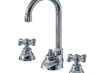 Chrome Bathroom Faucet With Two Cross Handles And Curved Spout Design 3d model