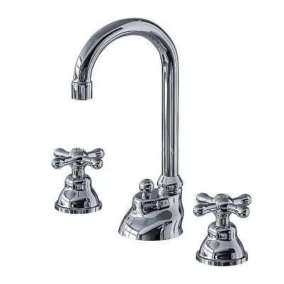 Chrome Bathroom Faucet With Two Cross Handles And Curved Spout Design 3d model