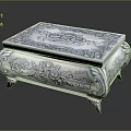 Decorative Display Cabinet Shelf With Carved Details And Blue White Pattern Top For Home