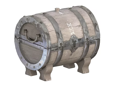 Wooden Barrel With Metal Hoops Lock And Legs For Storage 3d model