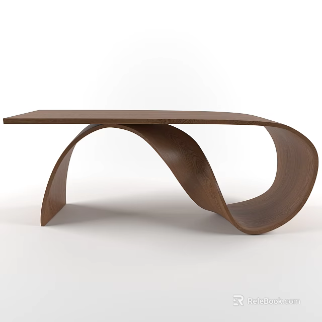 Modern Wooden Coffee Table With Unique Curved Base Design For Stylish Living Room 3d model 