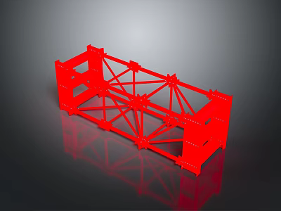Red Metal Grid Frame Structure With Gray Background And Reflection Surface 3d model