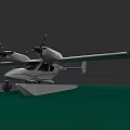 White Seaplane with Twin Propellers Floats and Blue Stripes on Green Surface