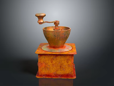 Vintage Copper Coffee Grinder With Square Rustic Base And Hand Crank 3d model