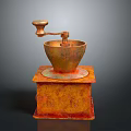 Vintage Copper Coffee Grinder With Square Rustic Base And Hand Crank