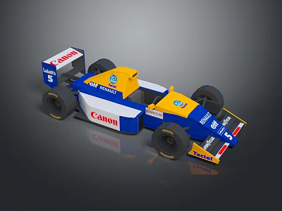 Blue Yellow White Formula Racing Car With Canon Logo Detailed Exterior Design 3d model