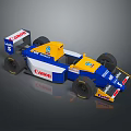 Blue Yellow White Formula Racing Car With Canon Logo Detailed Exterior Design