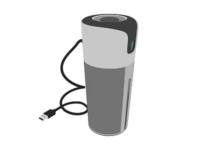 Portable Gray And White Cylindrical Device With USB Charging Cable 3d model