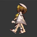 Two Big and Small Anime Characters Wearing Nurse Uniforms with Yellow Hair and Checkered Dresses